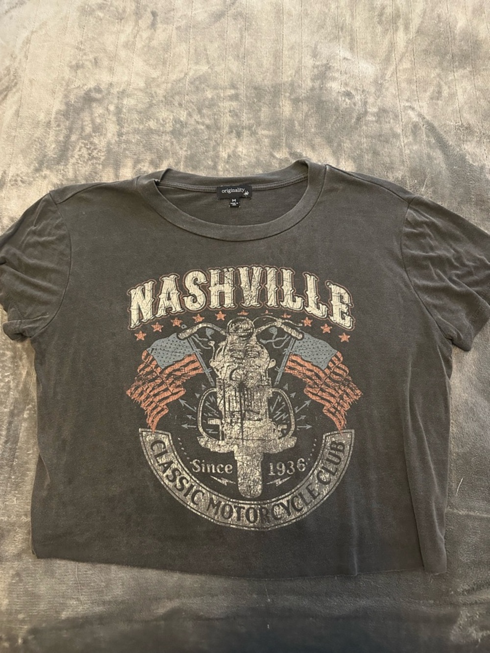 Nashville Classic Motorcycle Club Graphic Crop Top - Charcoal Grey